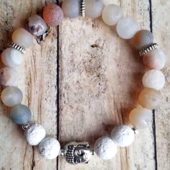 Geode Agate + Lava Rock Buddha Diffuser Bracelet - Picture 2 of 3